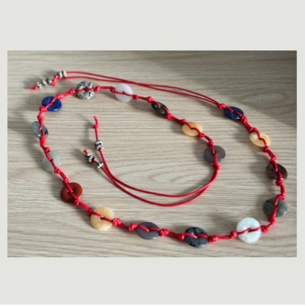 Red Cord Multi-Stone Tie Belt